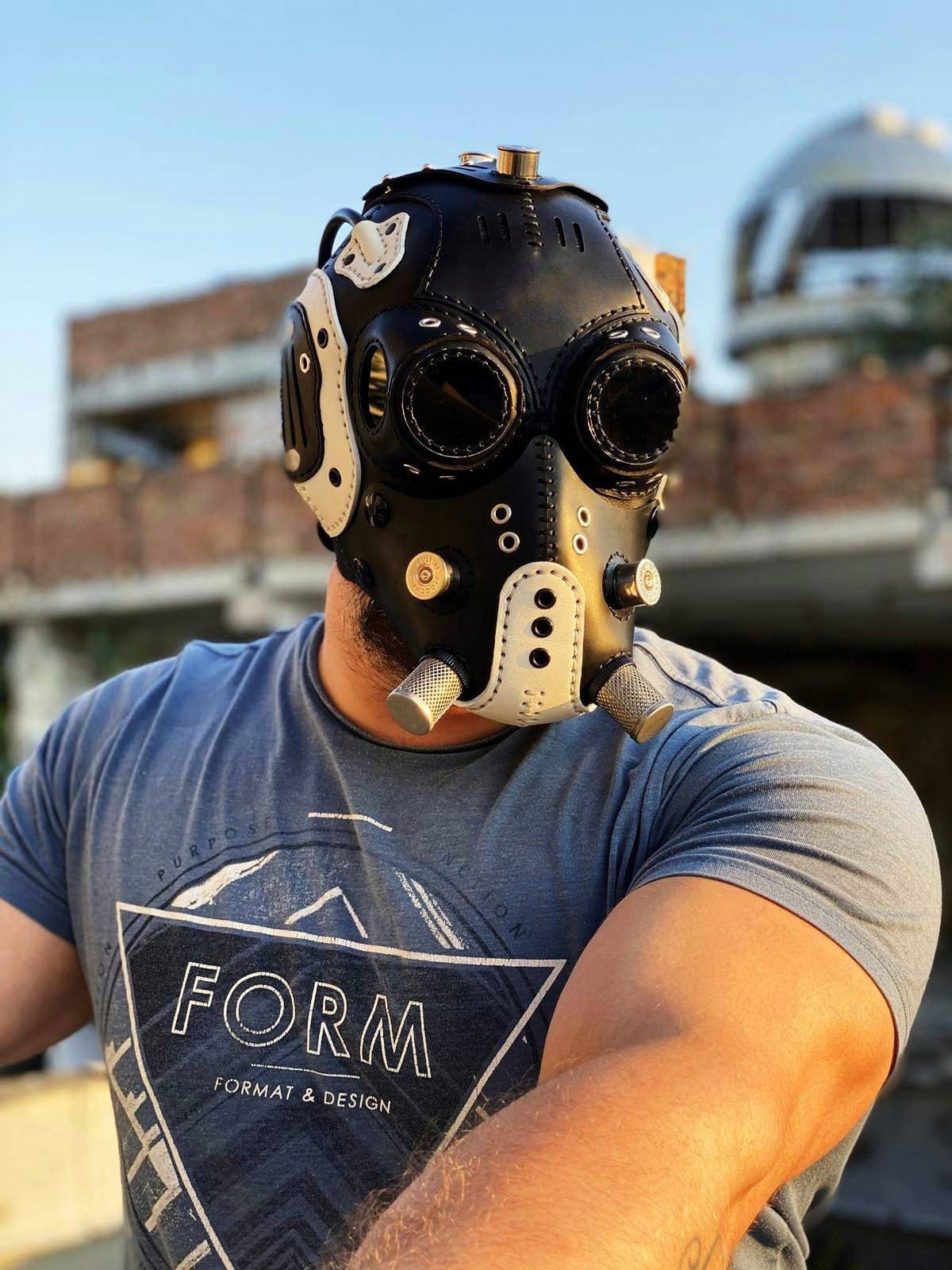 Full Face Leather Mask, Mask, Dieselpunk Mask, covid symbol – AdrianFodeaLeather
