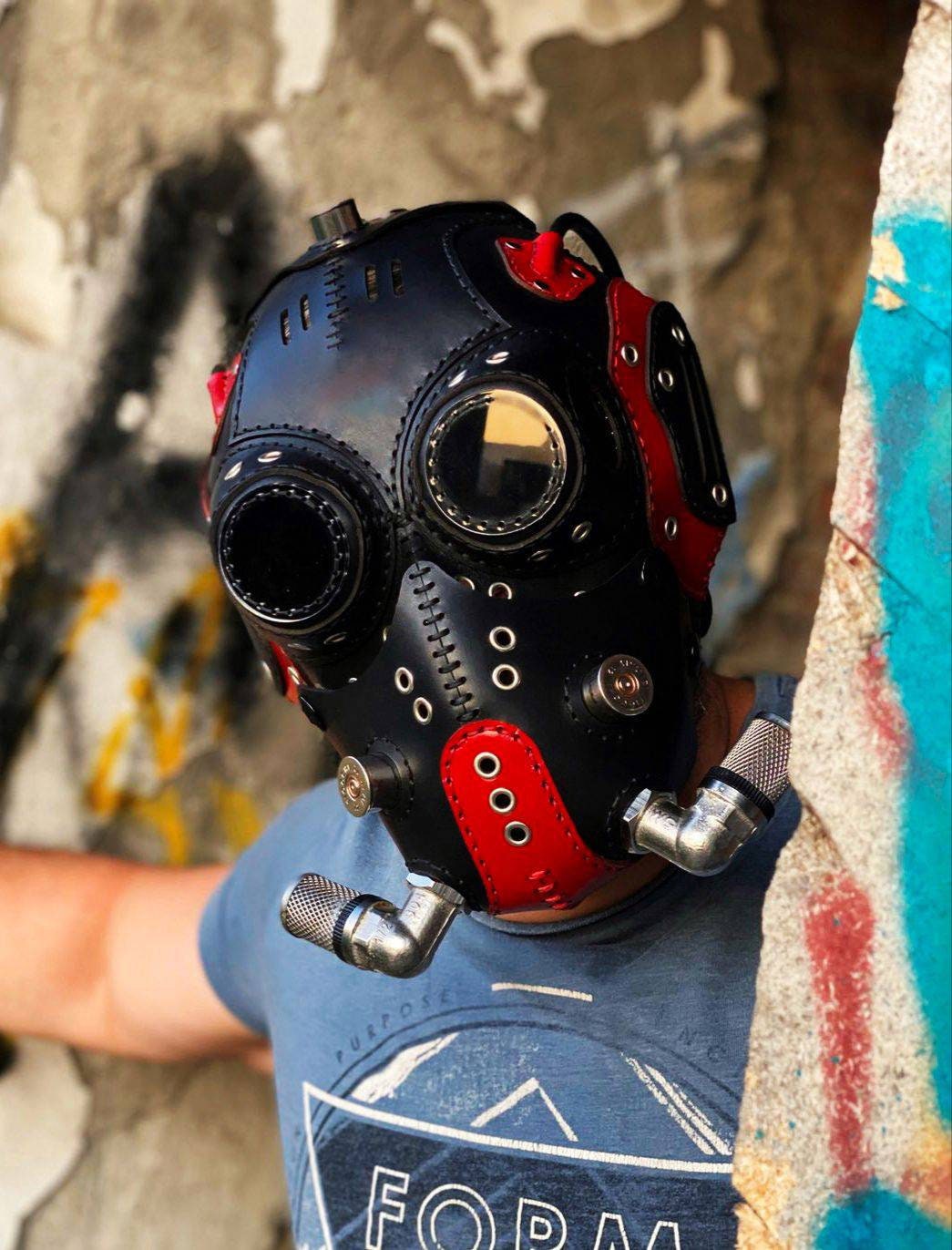 ankomst at fortsætte Blå Full Face Leather Mask, Biker Mask, Dieselpunk Mask, covid symbol Mask –  AdrianFodeaLeather