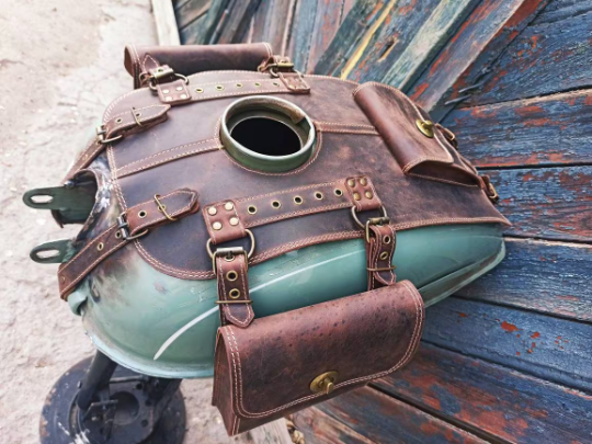 Ural fuel tank leather cover bags, Ural fuel tank gas bags genuine leather, crazy hors leather tank cover, Ural tank cover, Ural tank bags