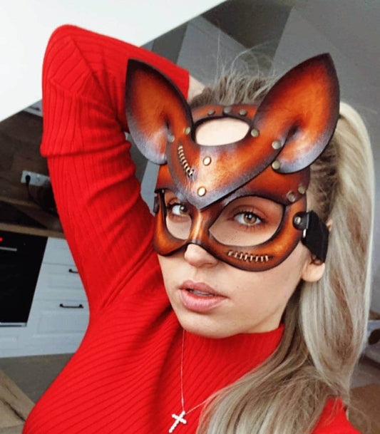 Woman Cat Mask, Mask, Cat mask, Leather Mask, foxy leather mask, fox mask, leather mask, fox mask