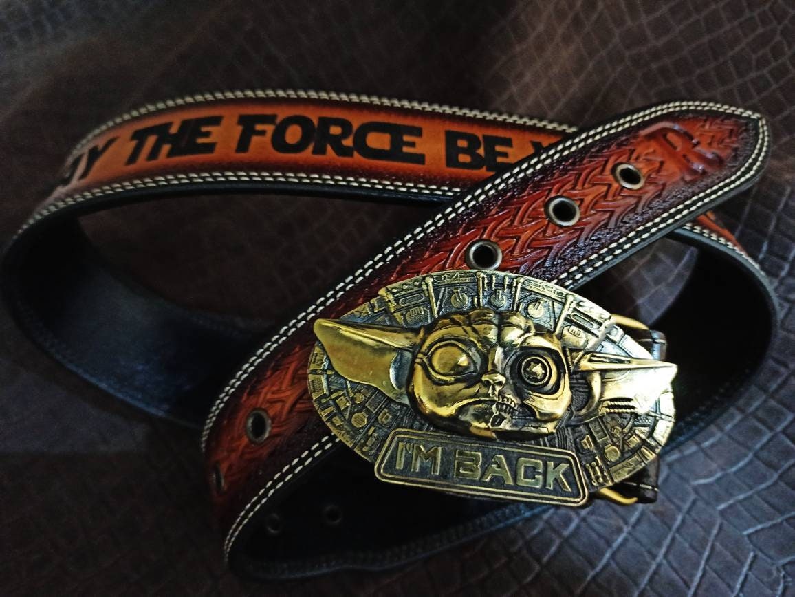 Custom Leather Belt, Personalised Belt, Gift for Men, Biker Gift, Tooled Belt, Customized Belt, Personalised Gift, Star Wars Belt, Yoda Belt.
