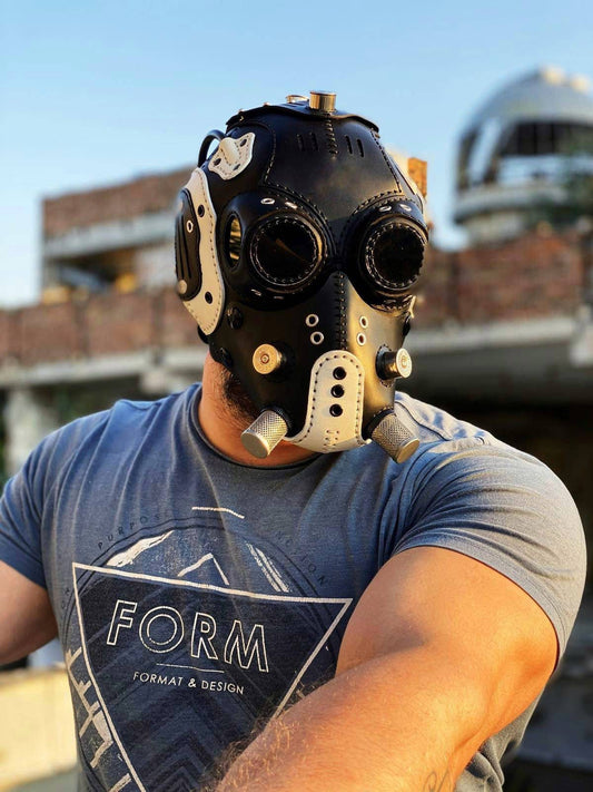 Full Face Leather Mask, Biker Mask, Dieselpunk Mask, covid symbol Mask, MadMax Mask, Post apocalyptic Mask, moto mask, borderland mask