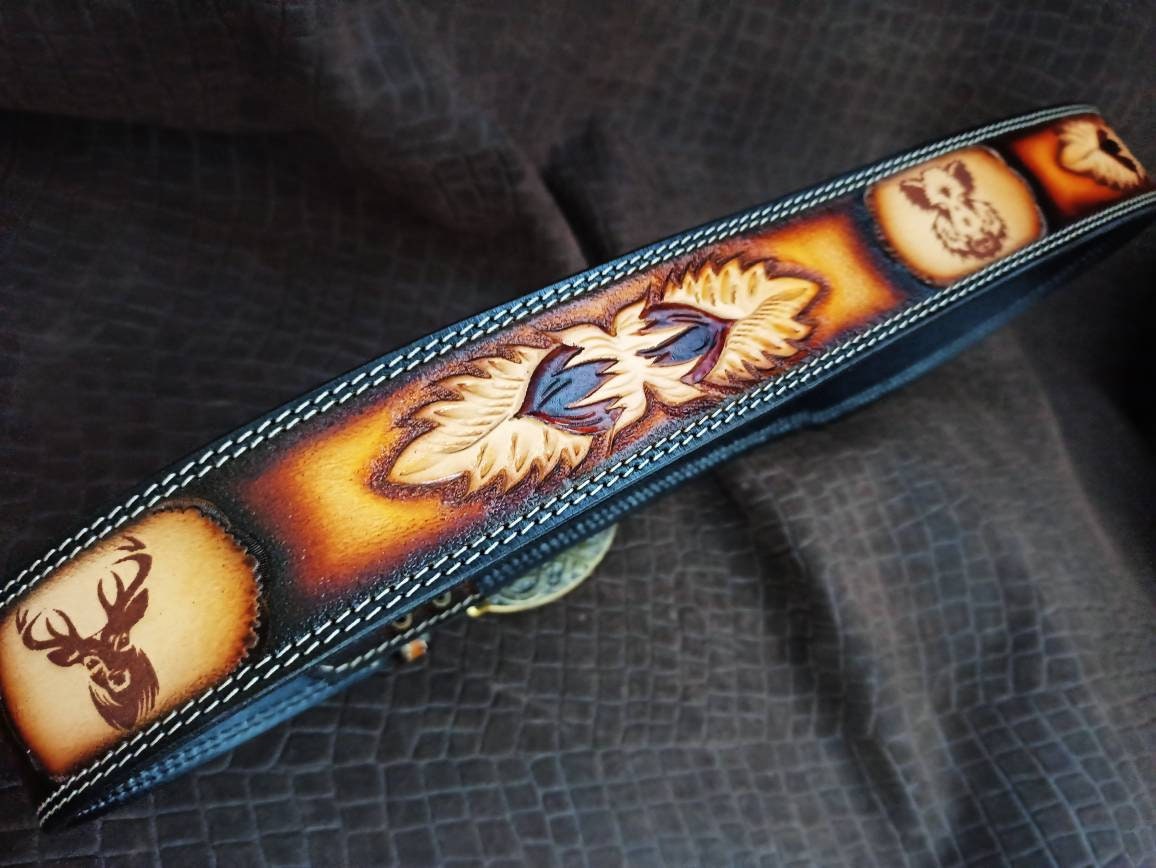 Custom Leather Belt, Personalised Belt, Gift for Men, Hunter Gift, Tooled Belt, Customized Belt, Personalised Gift, Boar Belt, Hog Belt.