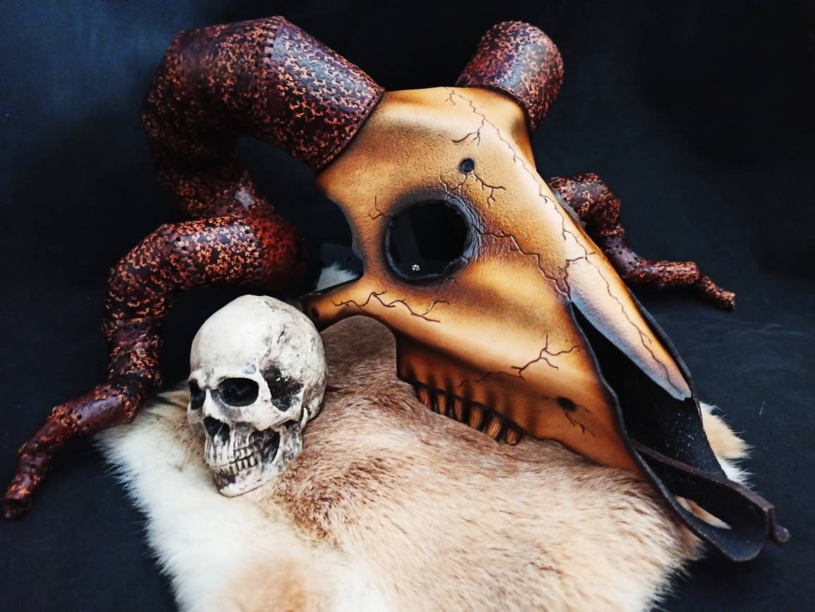 Pagan mask, witch mask, Covid symbol, Leather mask, Streampunk mask, Post apocalyptic mask pagan skull, ram skull, pagan skull